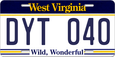 WV license plate DYT040