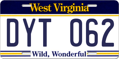 WV license plate DYT062