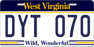 WV license plate DYT070