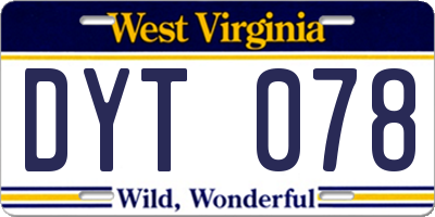 WV license plate DYT078