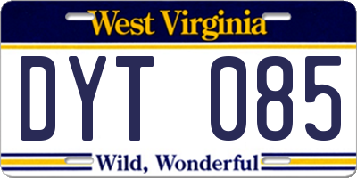 WV license plate DYT085