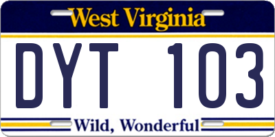 WV license plate DYT103