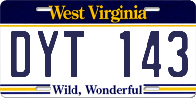 WV license plate DYT143
