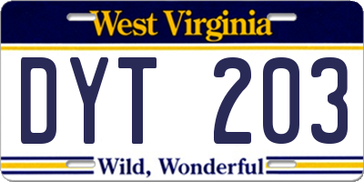 WV license plate DYT203