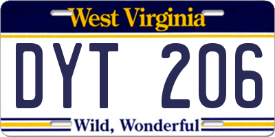 WV license plate DYT206