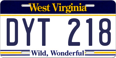 WV license plate DYT218