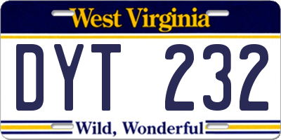 WV license plate DYT232