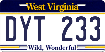 WV license plate DYT233