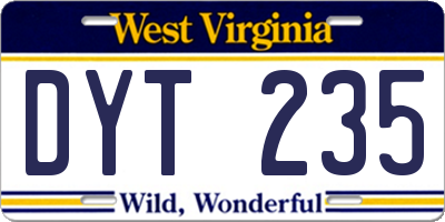 WV license plate DYT235