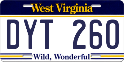 WV license plate DYT260