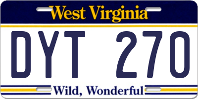 WV license plate DYT270