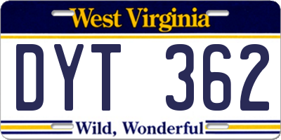 WV license plate DYT362