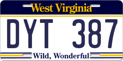 WV license plate DYT387