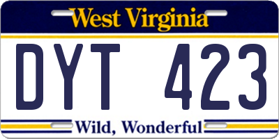 WV license plate DYT423