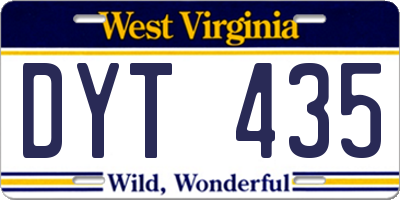 WV license plate DYT435
