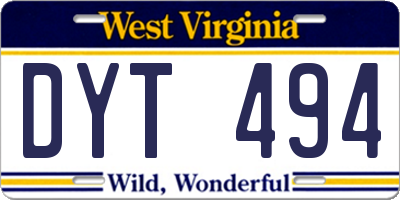 WV license plate DYT494