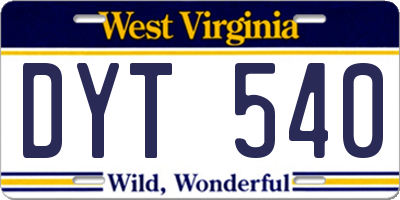 WV license plate DYT540