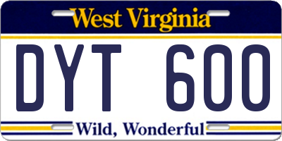 WV license plate DYT600