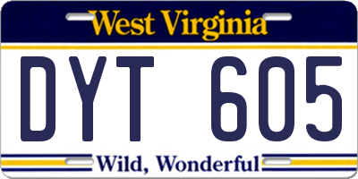 WV license plate DYT605