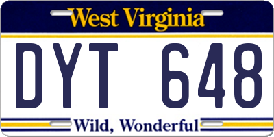 WV license plate DYT648