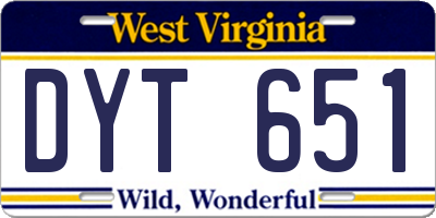 WV license plate DYT651