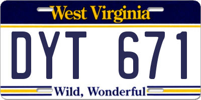 WV license plate DYT671
