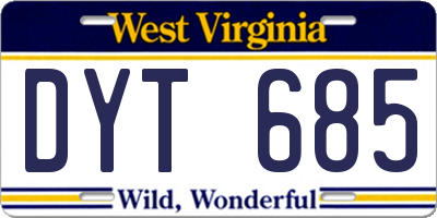 WV license plate DYT685