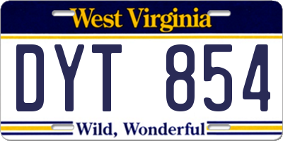 WV license plate DYT854