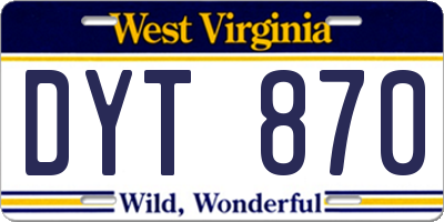 WV license plate DYT870