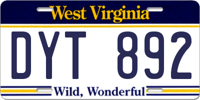 WV license plate DYT892