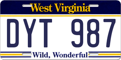 WV license plate DYT987