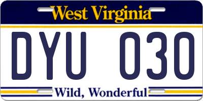 WV license plate DYU030