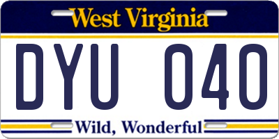 WV license plate DYU040