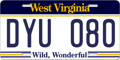 WV license plate DYU080