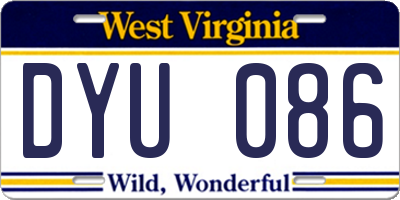 WV license plate DYU086