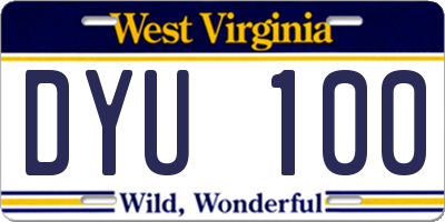WV license plate DYU100