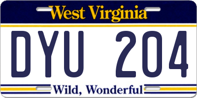 WV license plate DYU204