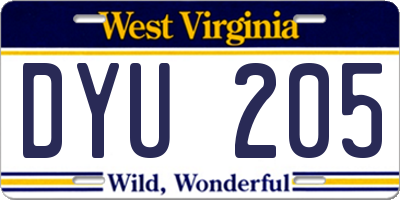 WV license plate DYU205