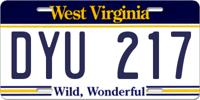 WV license plate DYU217