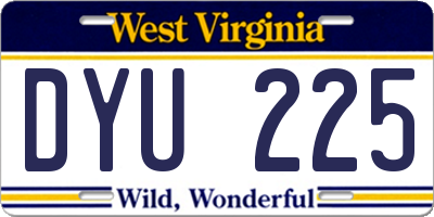 WV license plate DYU225