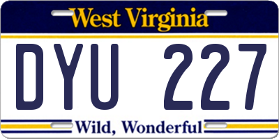 WV license plate DYU227