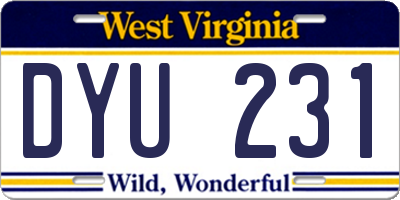 WV license plate DYU231