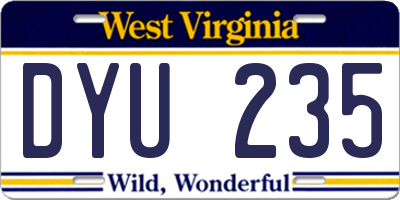 WV license plate DYU235