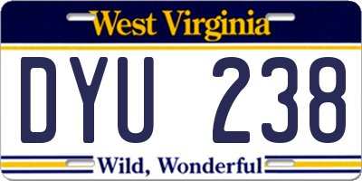 WV license plate DYU238