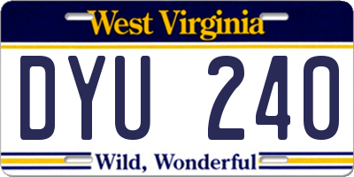 WV license plate DYU240