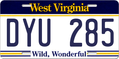 WV license plate DYU285