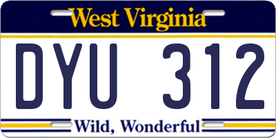WV license plate DYU312