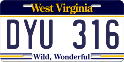 WV license plate DYU316