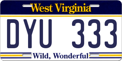 WV license plate DYU333