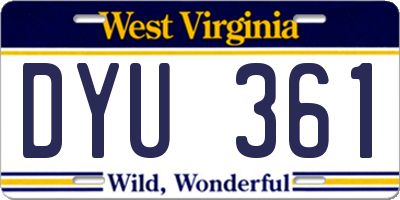 WV license plate DYU361